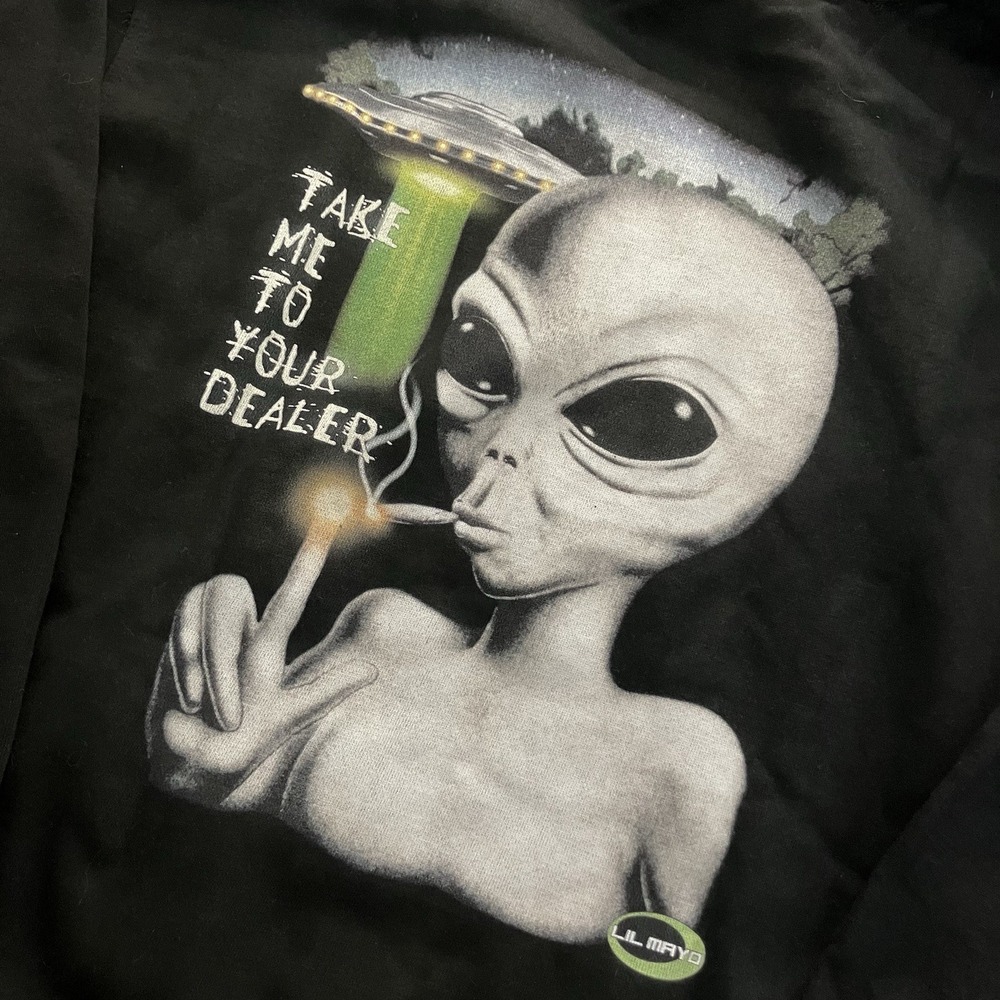 Sullen Lil Mayo Alien Smoking Lord Graphic Fleece Pullover Hoodie Size L